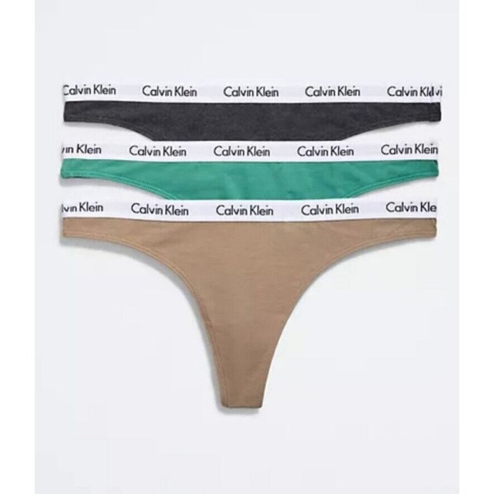 Women Calvin Klein Carousel‎ 3-Pack Thong Panty Cotton Stretch Size Large - NEW